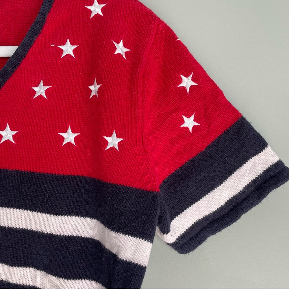 Vintage Norton Studios Red White Blue Americana V-Neck Short Sleeve Cardigan - Picture 5 of 12